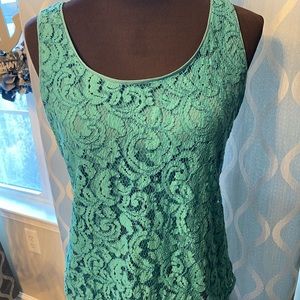 Ann Taylor loft, teal lace sleeveless tank, medium